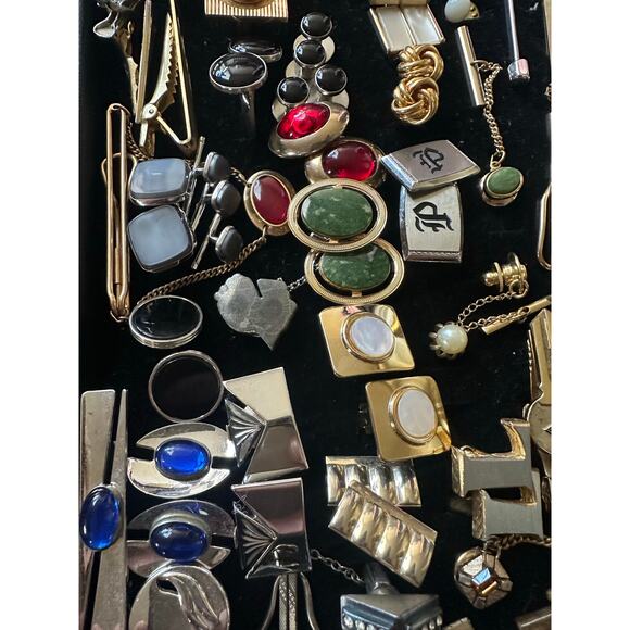 Bundle jewelry lot 100pc mens vintage antique cufflinks tie bars tacks 1lb 4oz - Picture 4 of 12